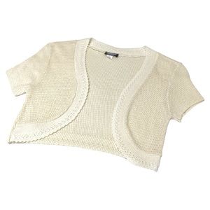 Gabriel New York Cream Short Sleeves Solid Open Front Crop Vest/Top Size S